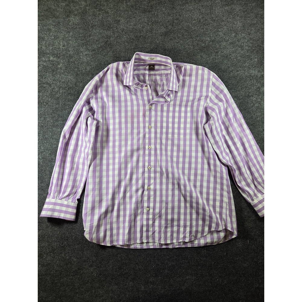 Peter Millar Mens XL Purple White Gingham Check Cotton Button Down Shirt Turkey